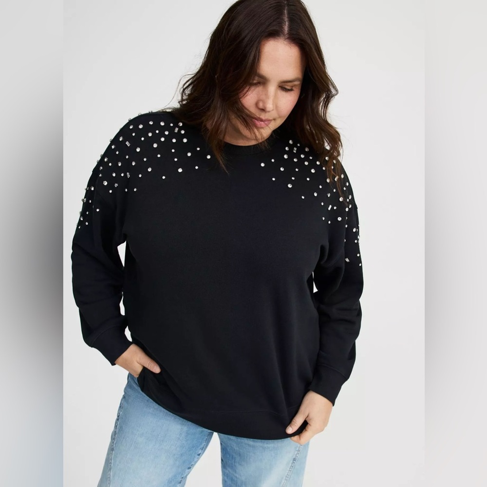 Torrid Black Embellished Rhinestone Fleece Crew Sweatshirt, Size 3x